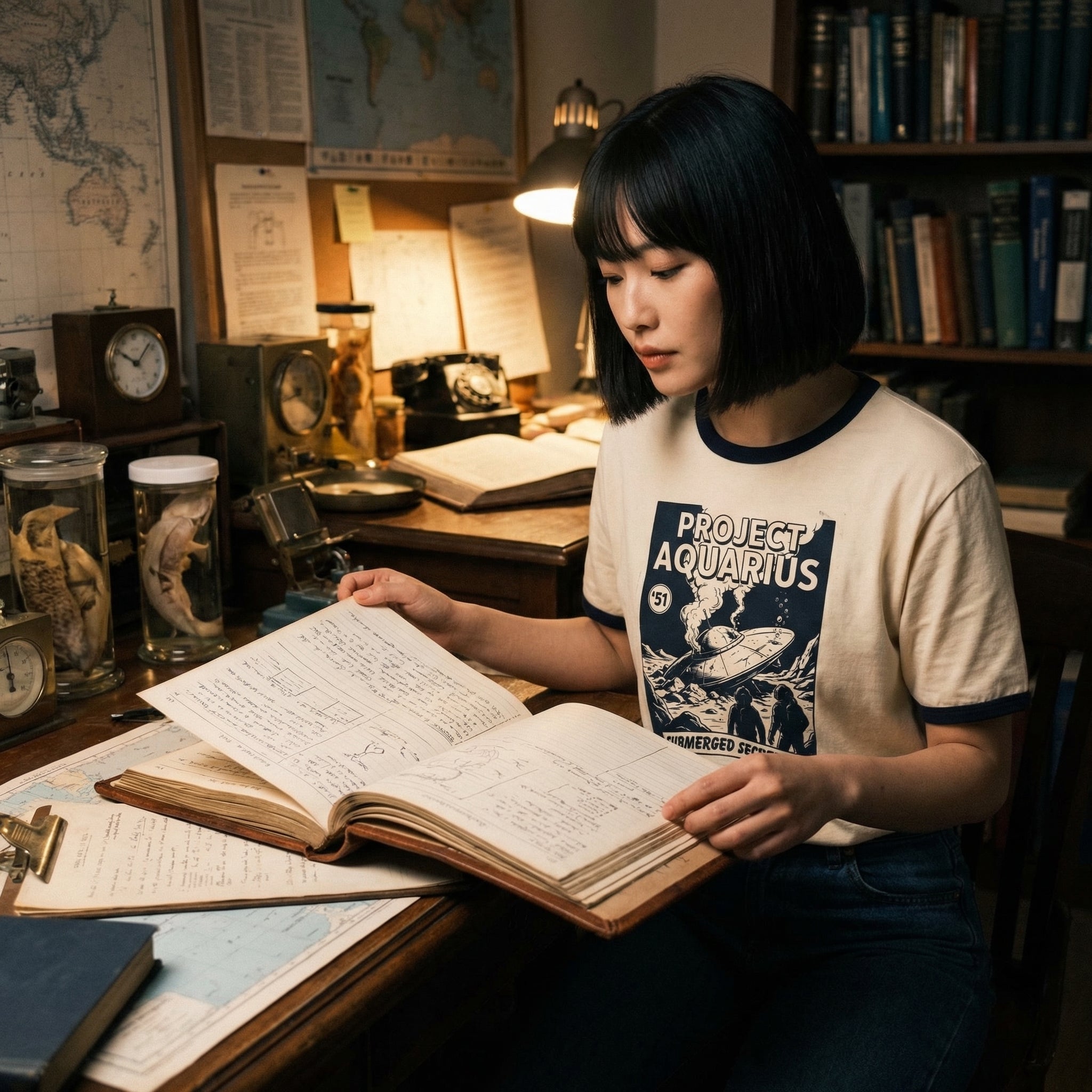 Project Aquarius Retro Sci-Fi Ringer T-Shirt - Submerged Secrets Vintage Unisex Tee