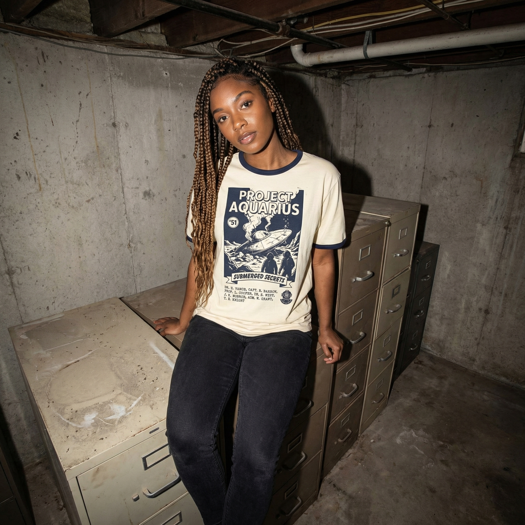 Project Aquarius Retro Sci-Fi Ringer T-Shirt - Submerged Secrets Vintage Unisex Tee