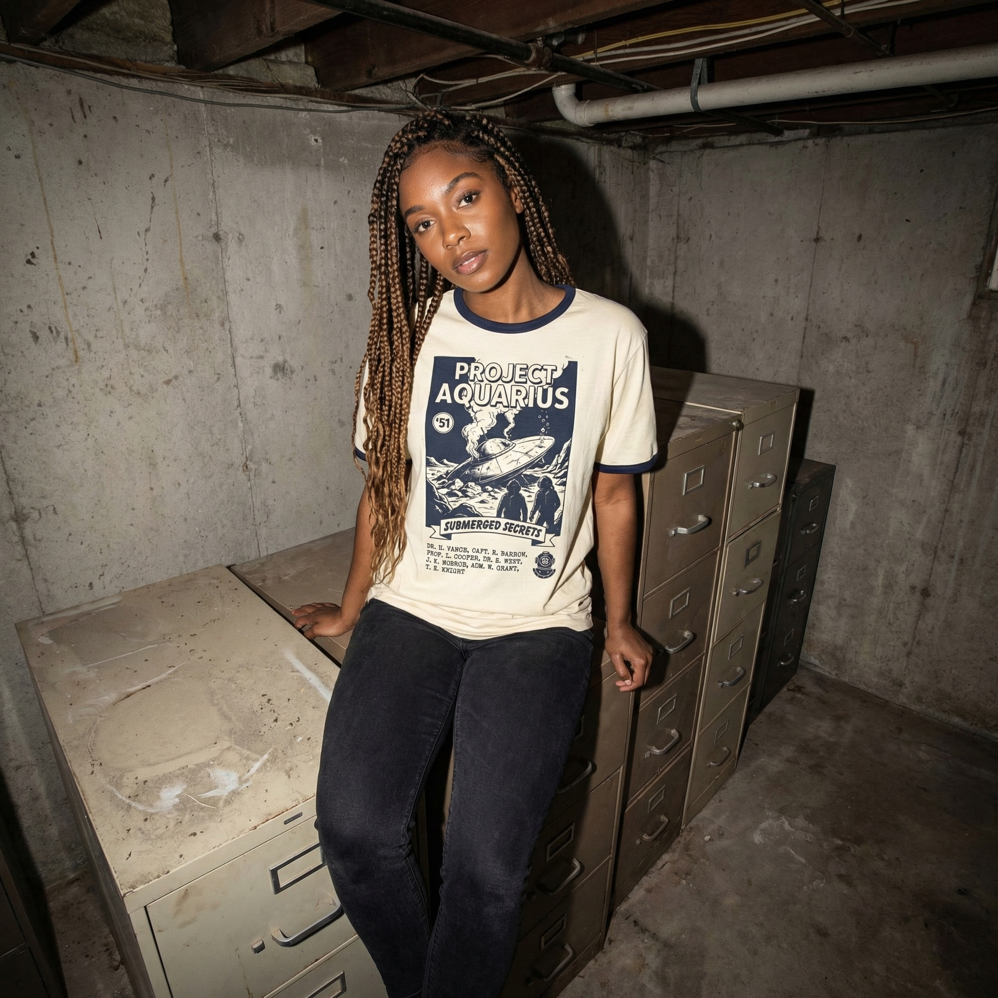 Project Aquarius Retro Sci-Fi Ringer T-Shirt - Submerged Secrets Vintage Unisex Tee