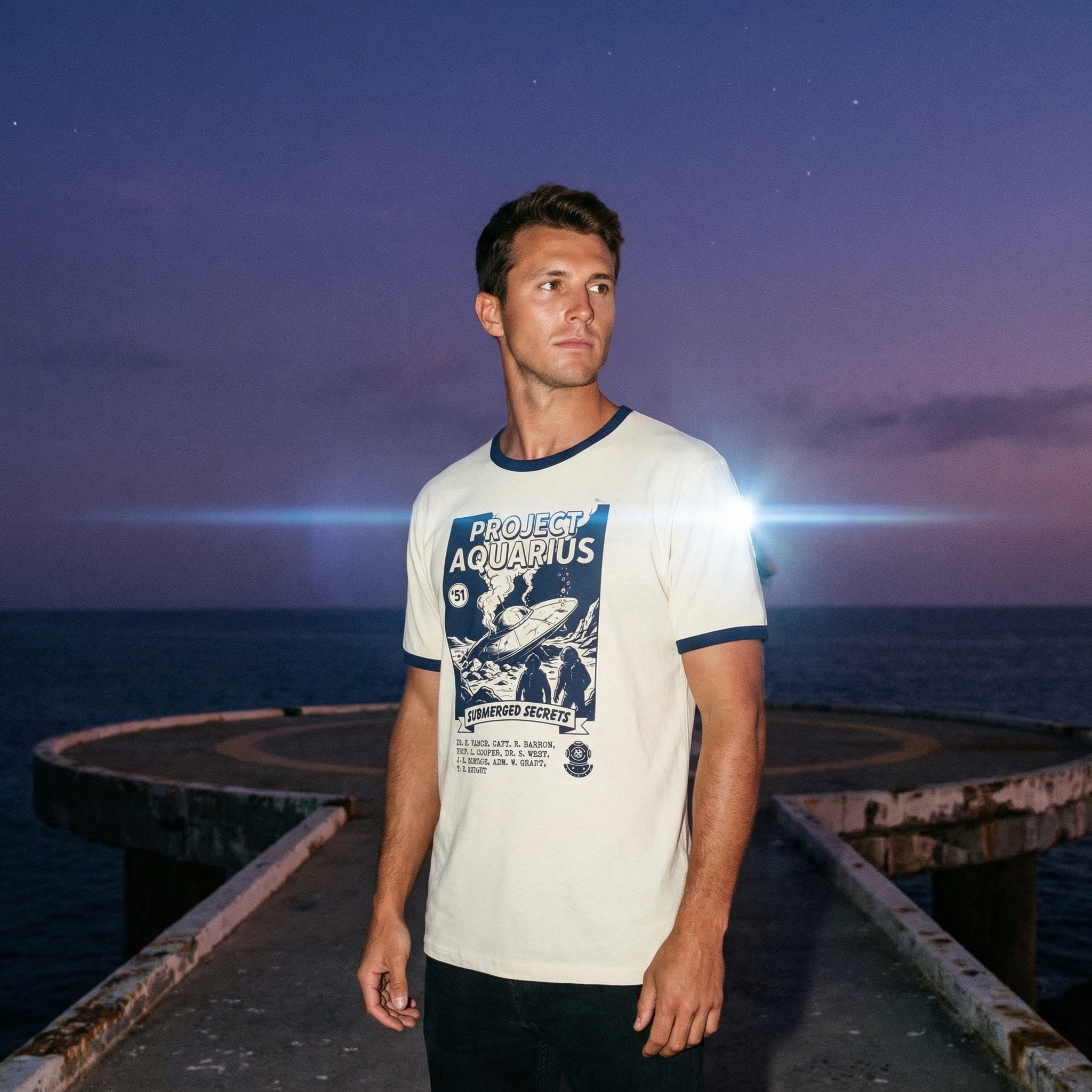 Project Aquarius Retro Sci-Fi Ringer T-Shirt - Submerged Secrets Vintage Unisex Tee