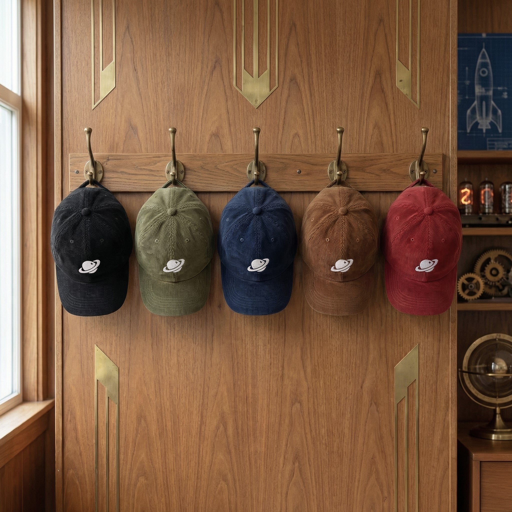 Orbital Archive Vintage Corduroy Cap - Embroidered Retro Sci-Fi Planet Hat | Minimalist Space Aesthetic Unisex Streetwear