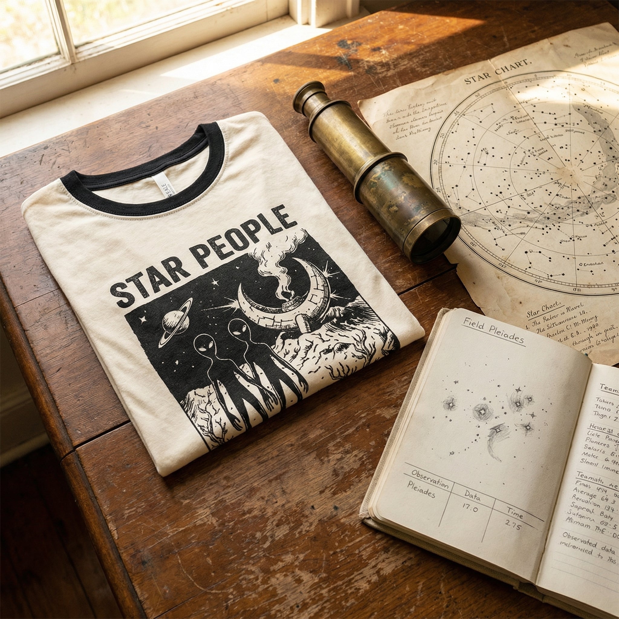 Star People Retro Sci-Fi Ringer T-Shirt - Ancient Celestial Ancestors Vintage Unisex Tee