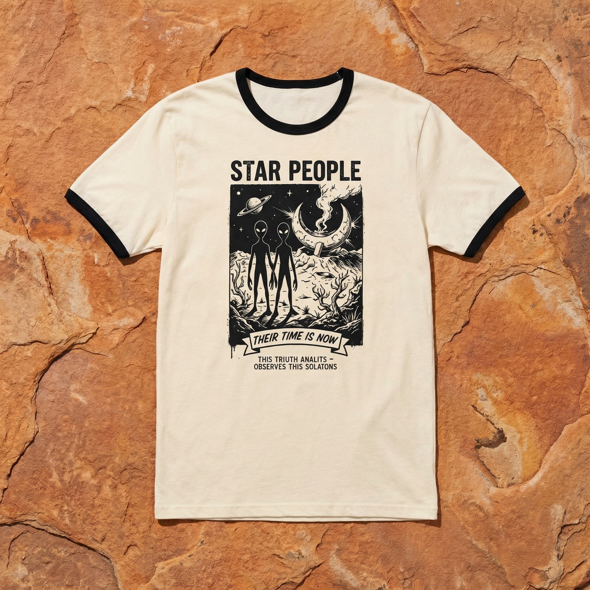Star People Retro Sci-Fi Ringer T-Shirt - Ancient Celestial Ancestors Vintage Unisex Tee
