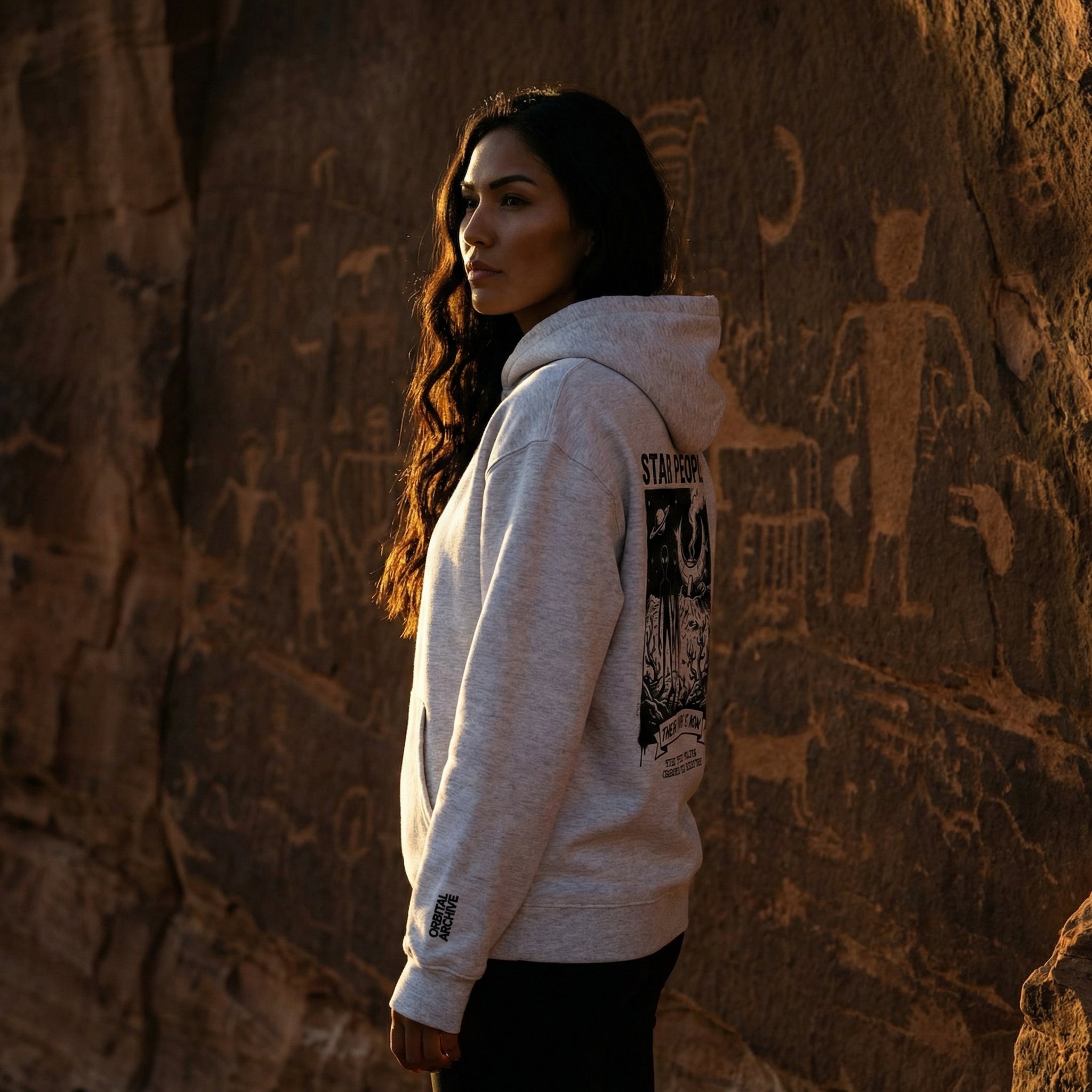 Star People Retro Sci-Fi Oversized Hoodie - Ancient Celestial Ancestors Vintage Streetwear Pullover