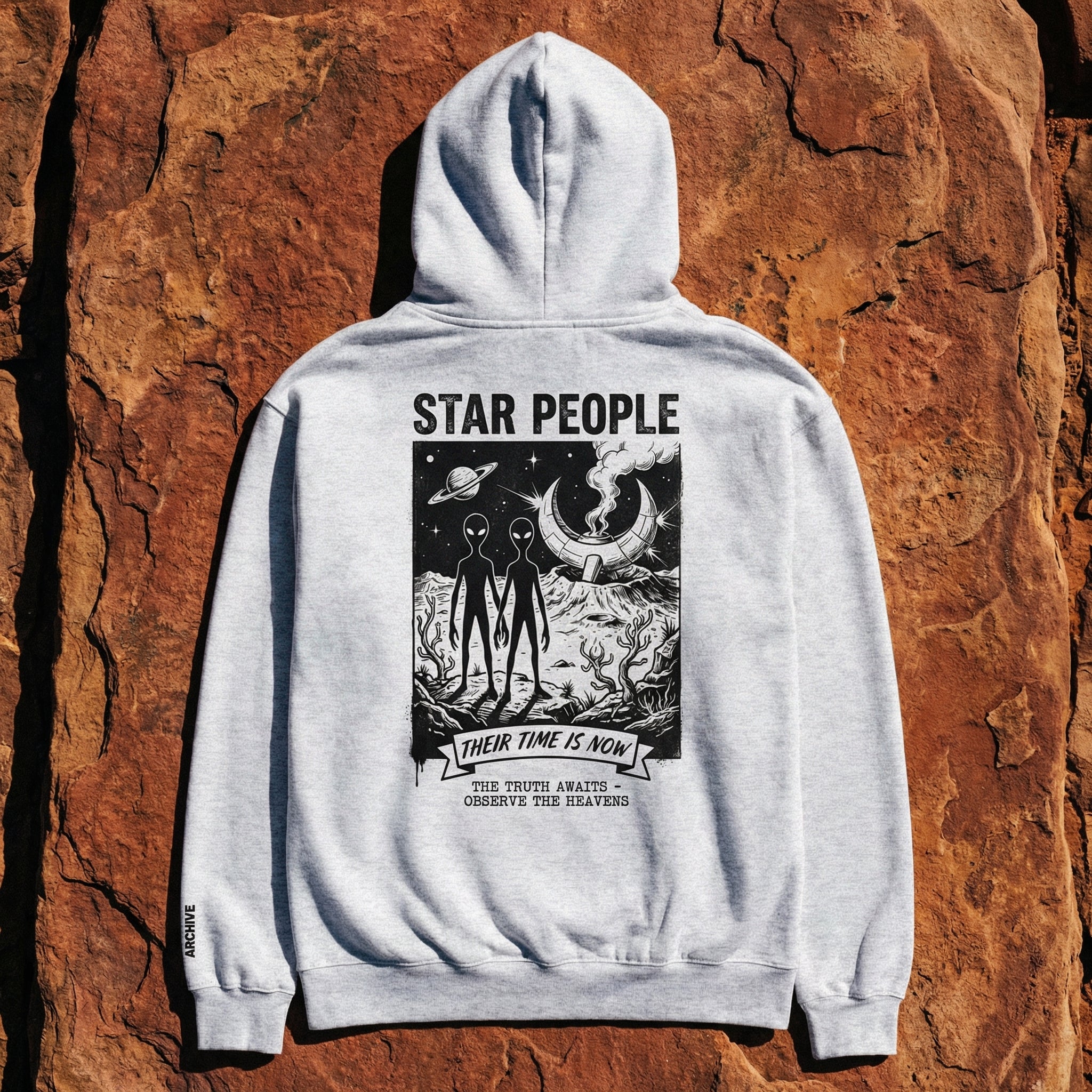 Star People Retro Sci-Fi Oversized Hoodie - Ancient Celestial Ancestors Vintage Streetwear Pullover