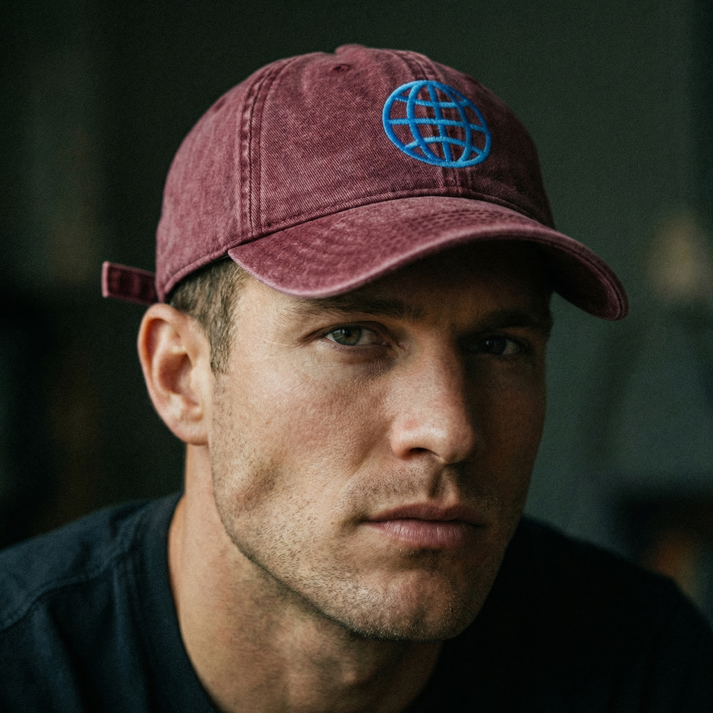 Orbital Archive Globe with Meridians Vintage Dad Hat - Distressed Cotton Twill Cap