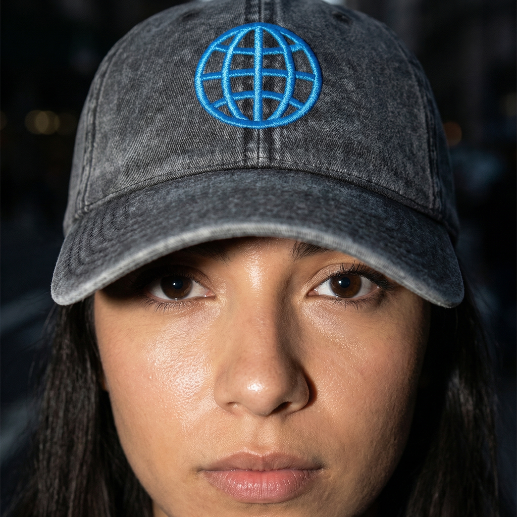 Orbital Archive Globe with Meridians Vintage Dad Hat - Distressed Cotton Twill Cap