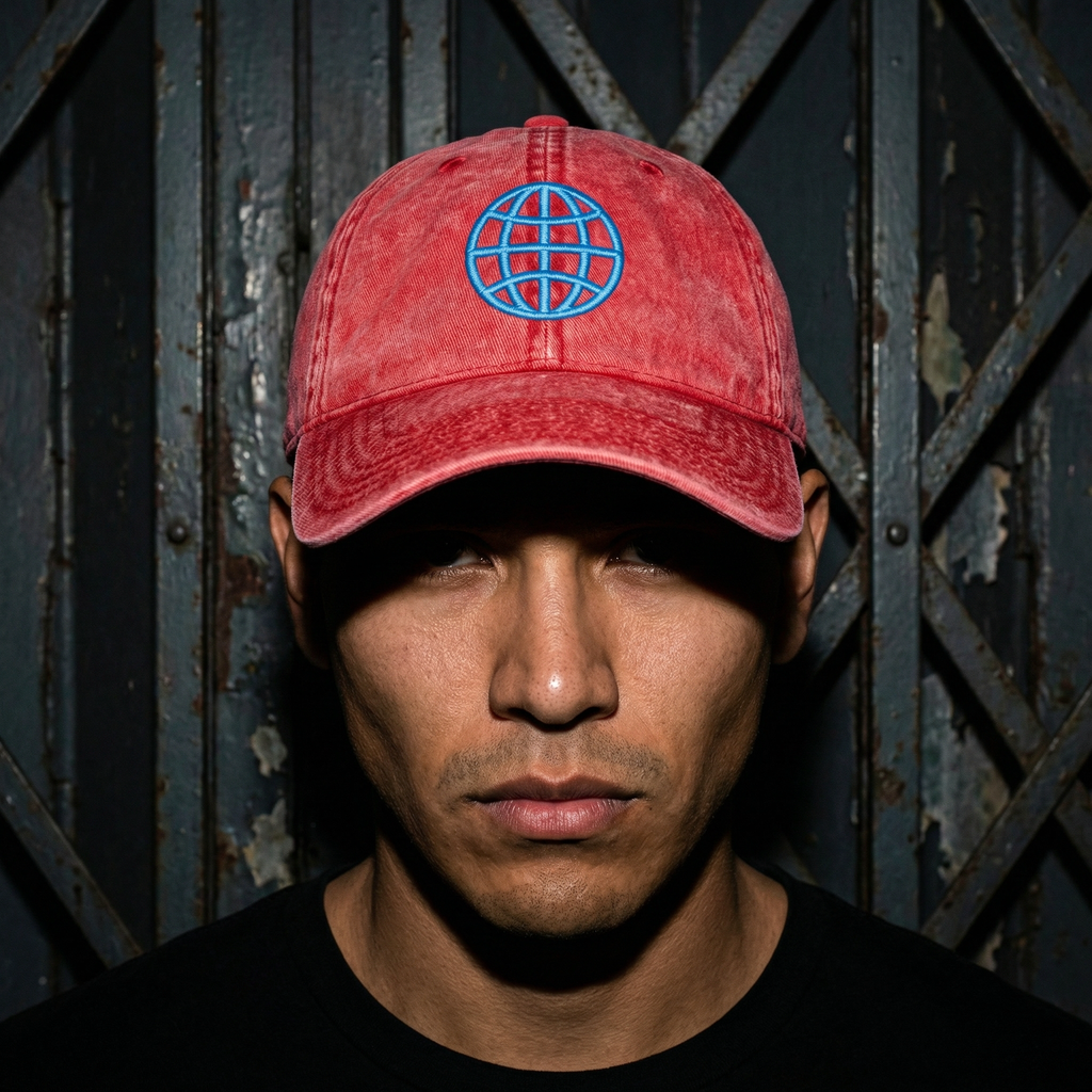 Orbital Archive Globe with Meridians Vintage Dad Hat - Distressed Cotton Twill Cap