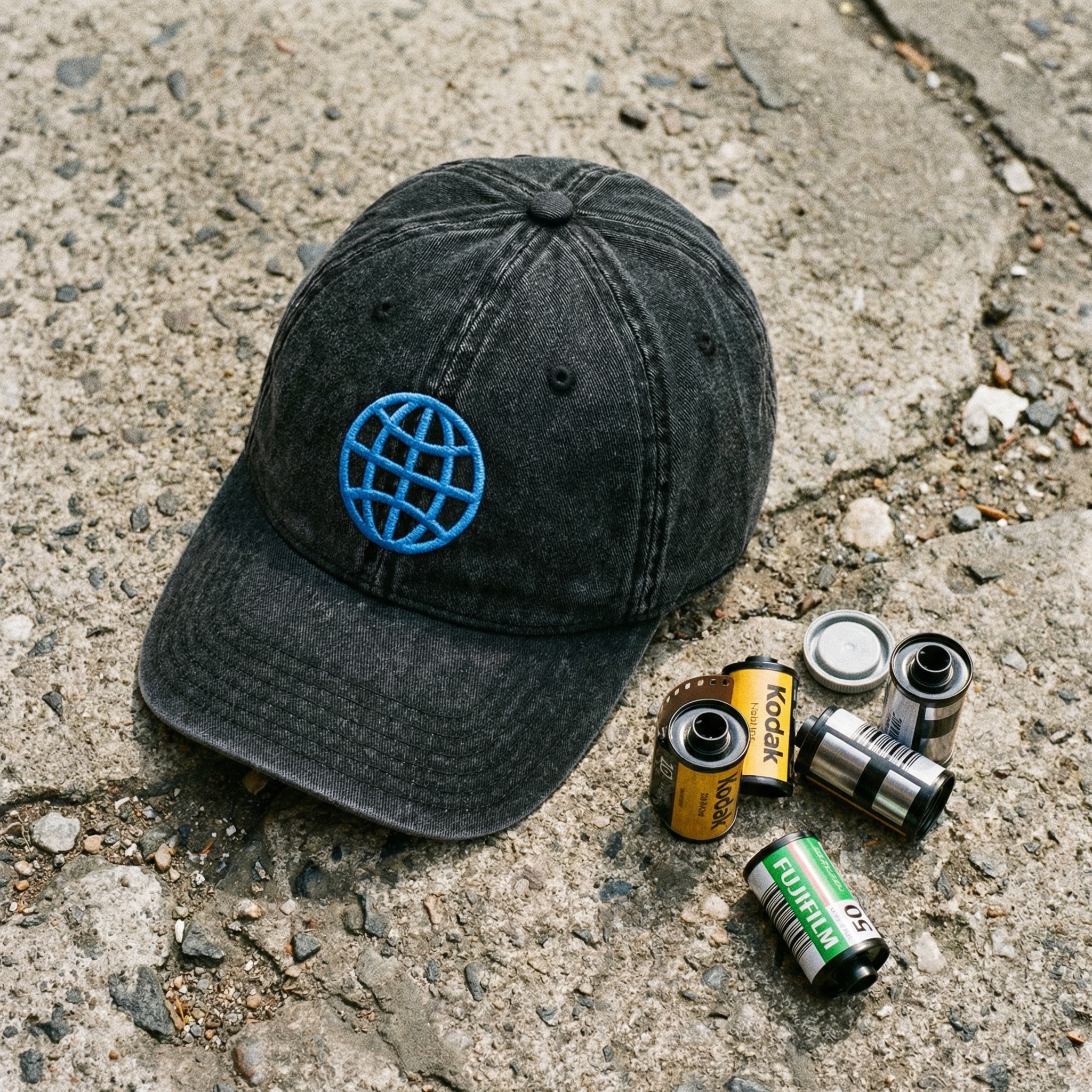 Orbital Archive Globe with Meridians Vintage Dad Hat - Distressed Cotton Twill Cap