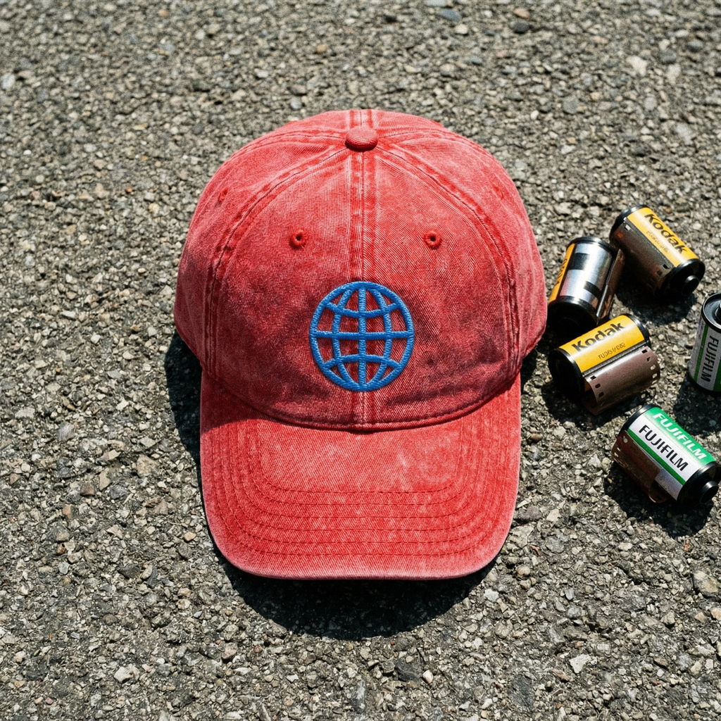 Orbital Archive Globe with Meridians Vintage Dad Hat - Distressed Cotton Twill Cap