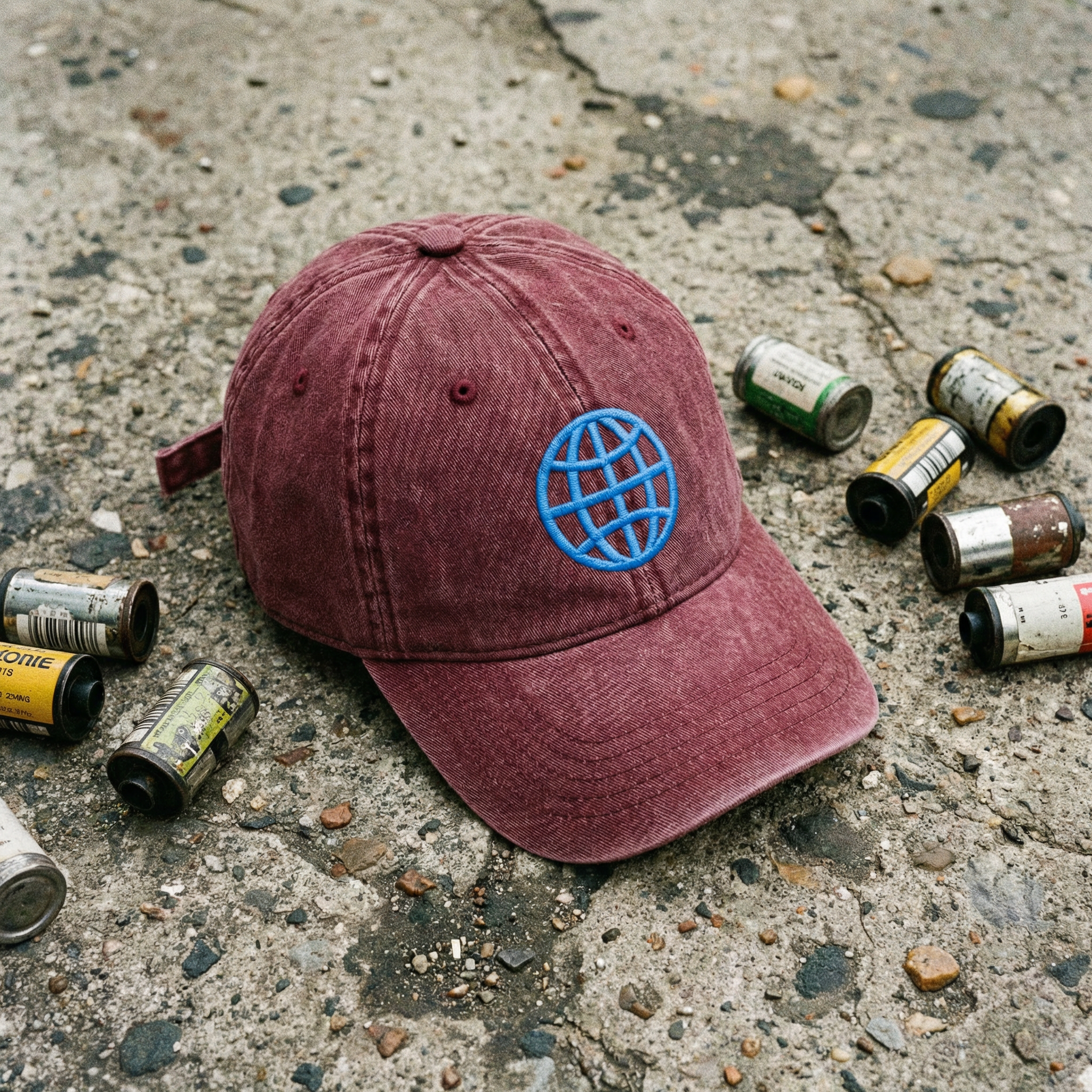 Orbital Archive Globe with Meridians Vintage Dad Hat - Distressed Cotton Twill Cap