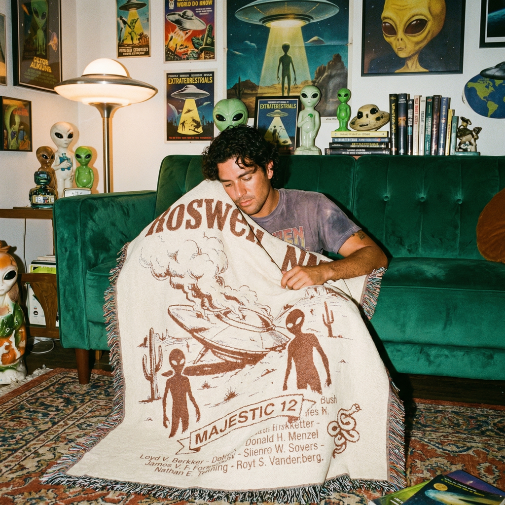 Roswell NM UFO Crash Woven Blanket | Alien Spacecraft Throw