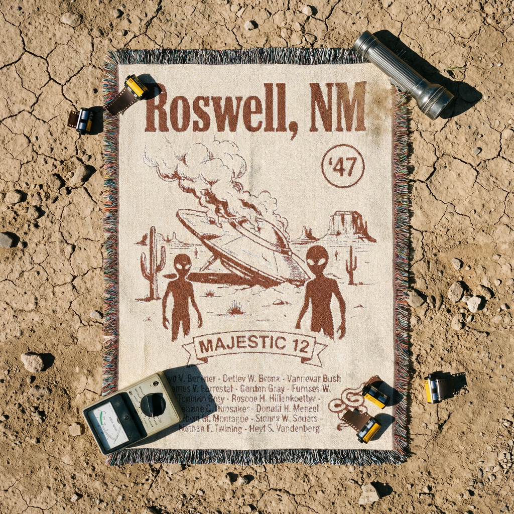 Roswell NM UFO Crash Woven Blanket | Alien Spacecraft Throw