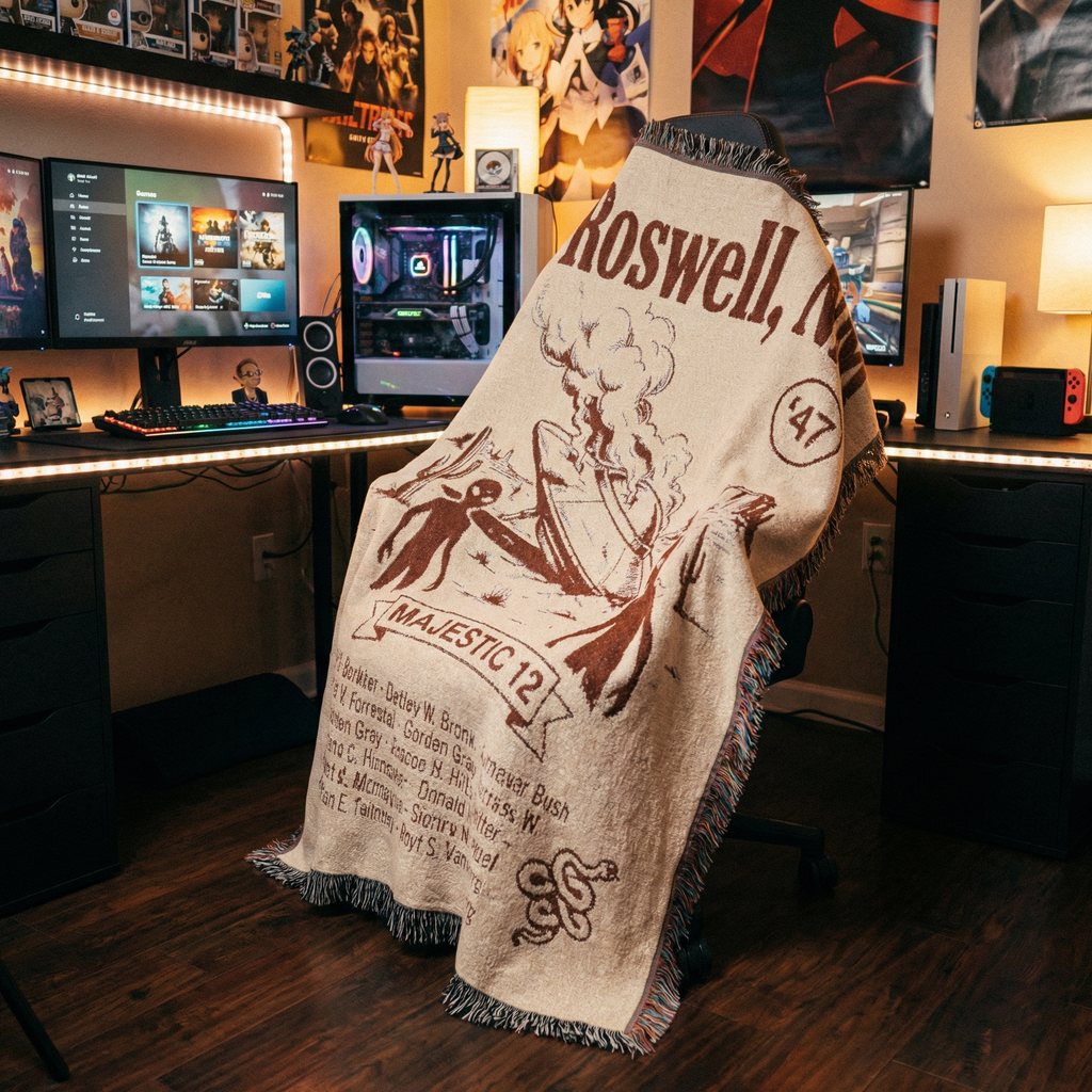 Roswell NM UFO Crash Woven Blanket | Alien Spacecraft Throw