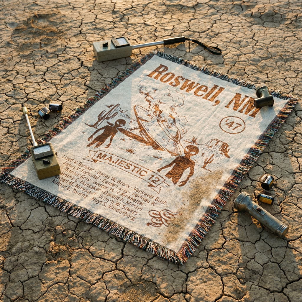 Roswell NM UFO Crash Woven Blanket | Alien Spacecraft Throw