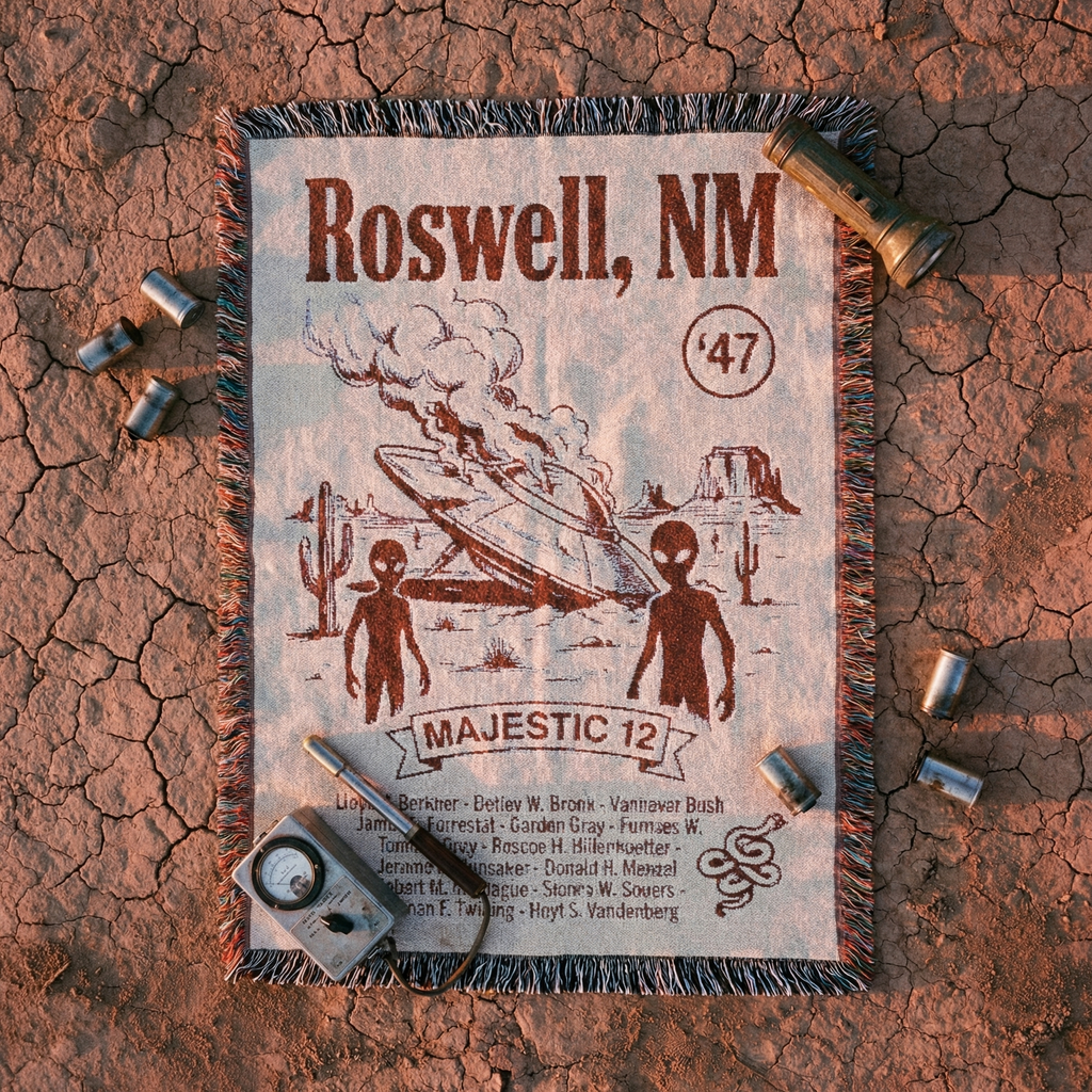 Roswell NM UFO Crash Woven Blanket | Alien Spacecraft Throw