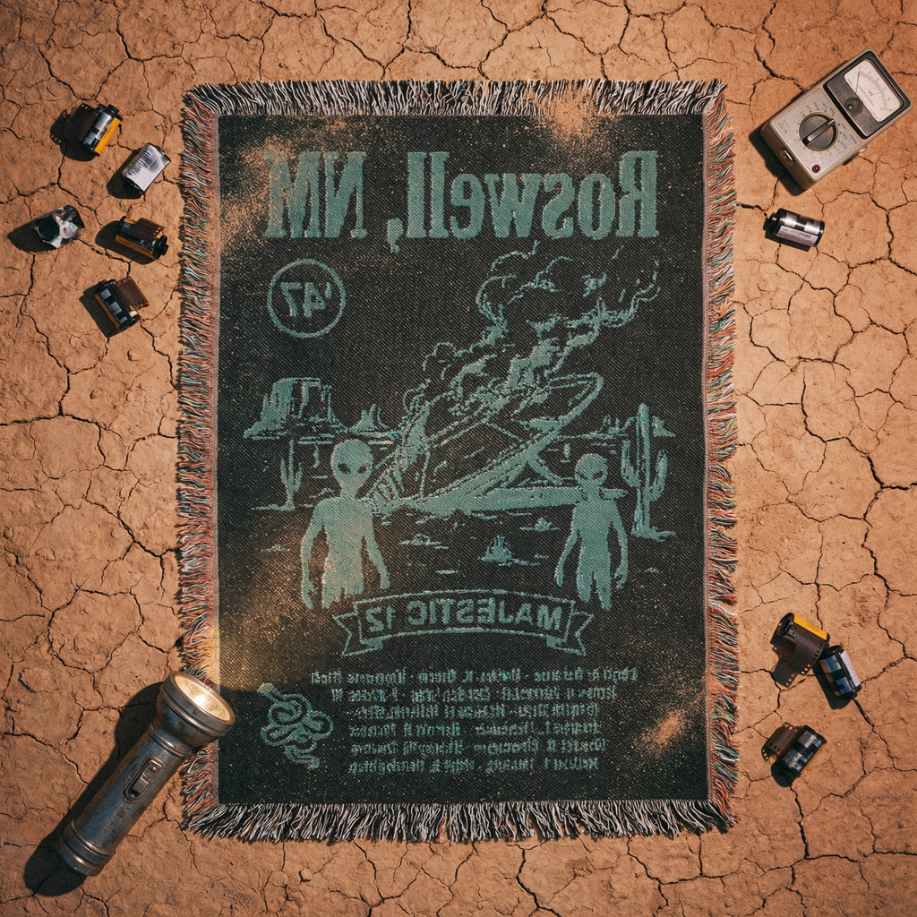 Roswell NM UFO Crash Woven Blanket | Alien Spacecraft Throw