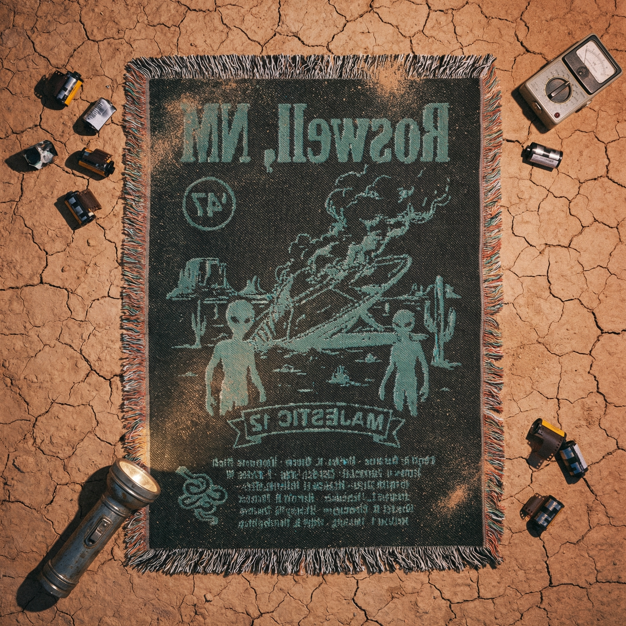 Roswell NM UFO Crash Woven Blanket | Alien Spacecraft Throw
