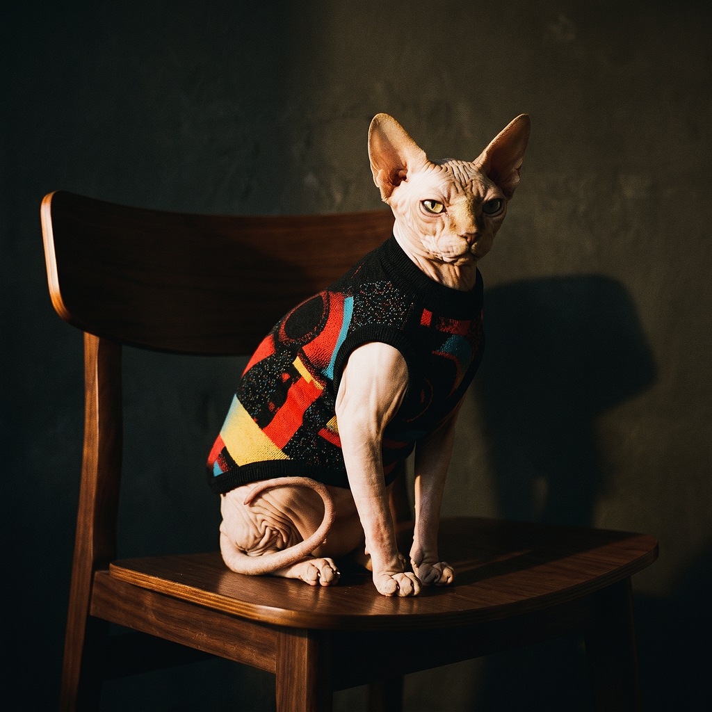 Minoan Abstract Retro-Futurist Jacquard Pet Sweater — Ancient Future Geometric Knitted Pet Sweater
