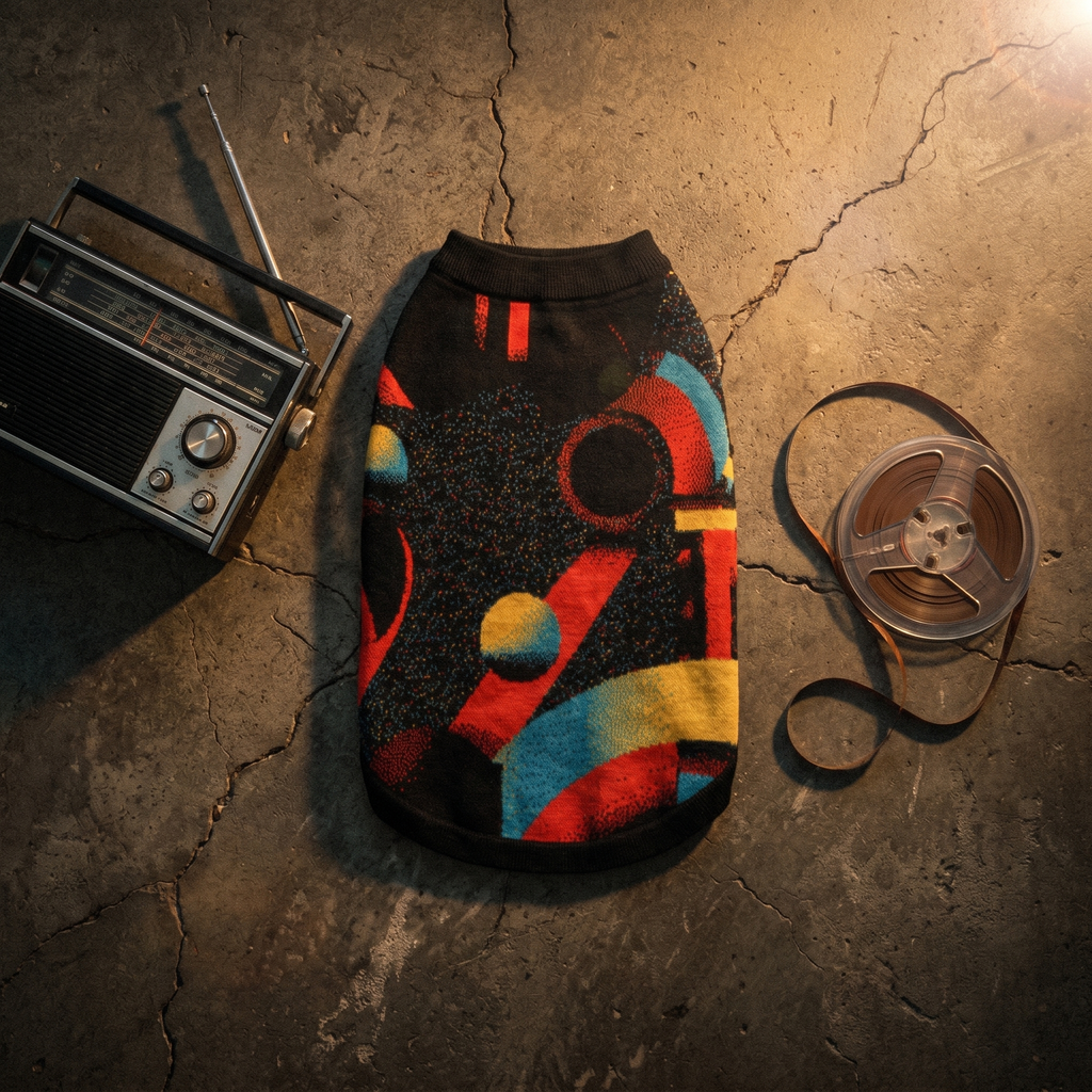 Minoan Abstract Retro-Futurist Jacquard Pet Sweater — Ancient Future Geometric Knitted Pet Sweater