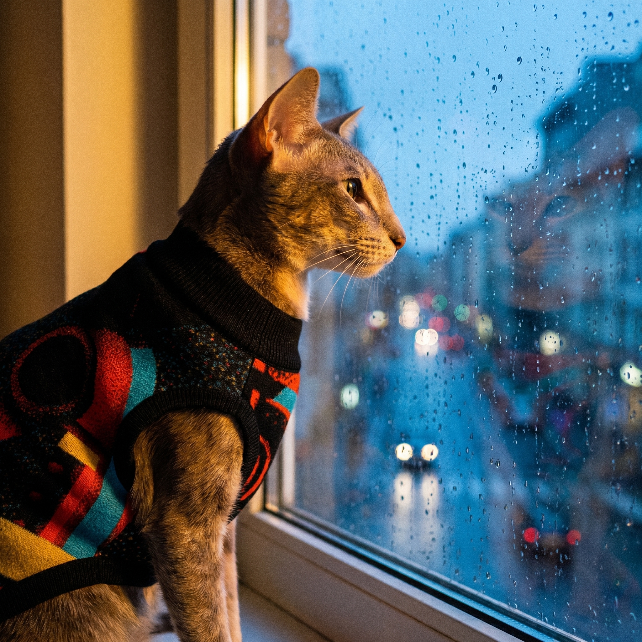 Minoan Abstract Retro-Futurist Jacquard Pet Sweater — Ancient Future Geometric Knitted Pet Sweater