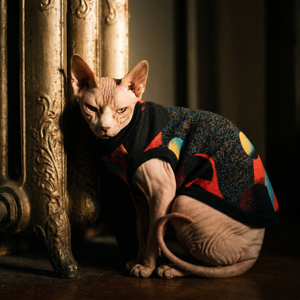 Minoan Abstract Retro-Futurist Jacquard Pet Sweater — Ancient Future Geometric Knitted Pet Sweater