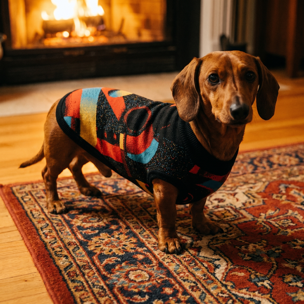 Minoan Abstract Retro-Futurist Jacquard Pet Sweater — Ancient Future Geometric Knitted Pet Sweater
