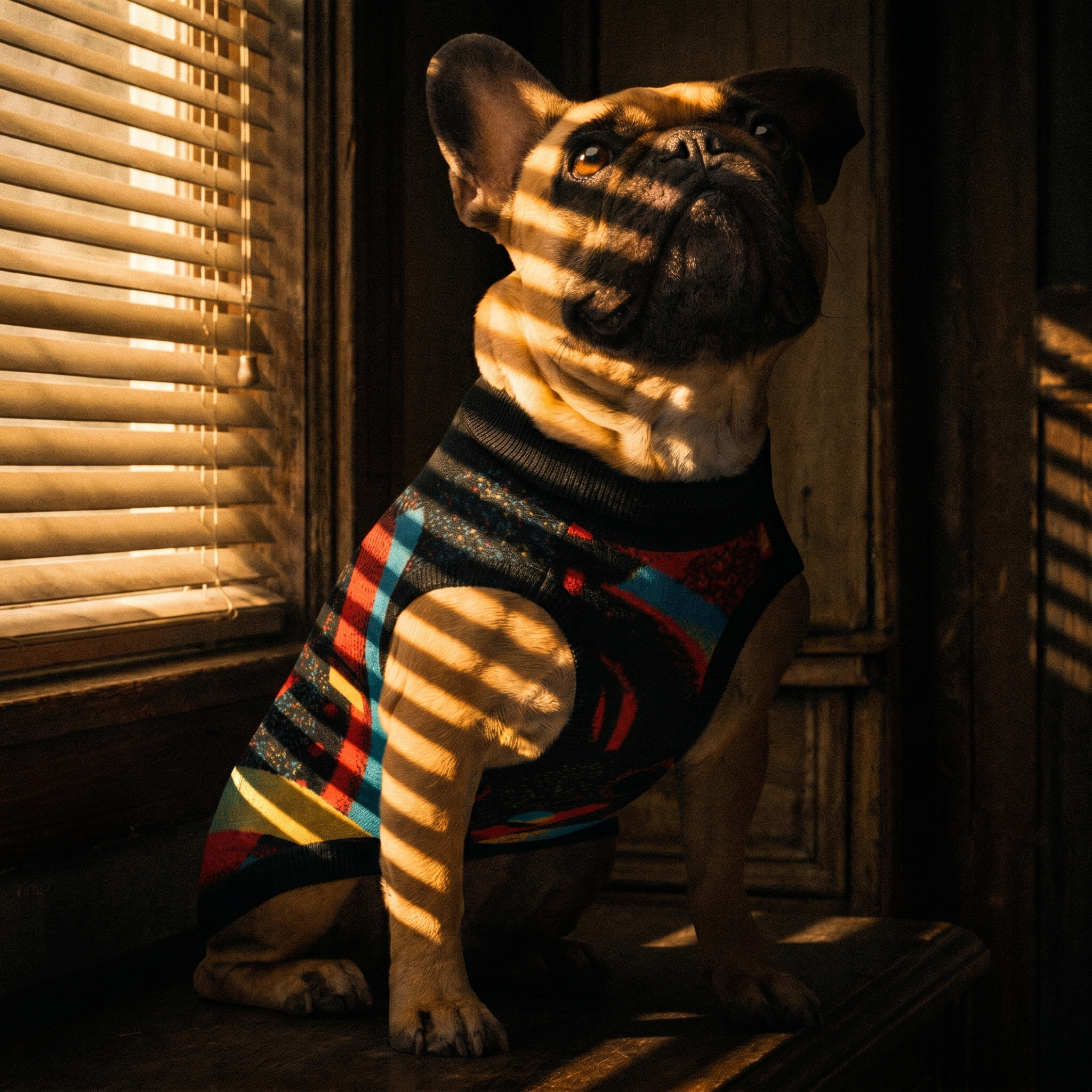 Minoan Abstract Retro-Futurist Jacquard Pet Sweater — Ancient Future Geometric Knitted Pet Sweater