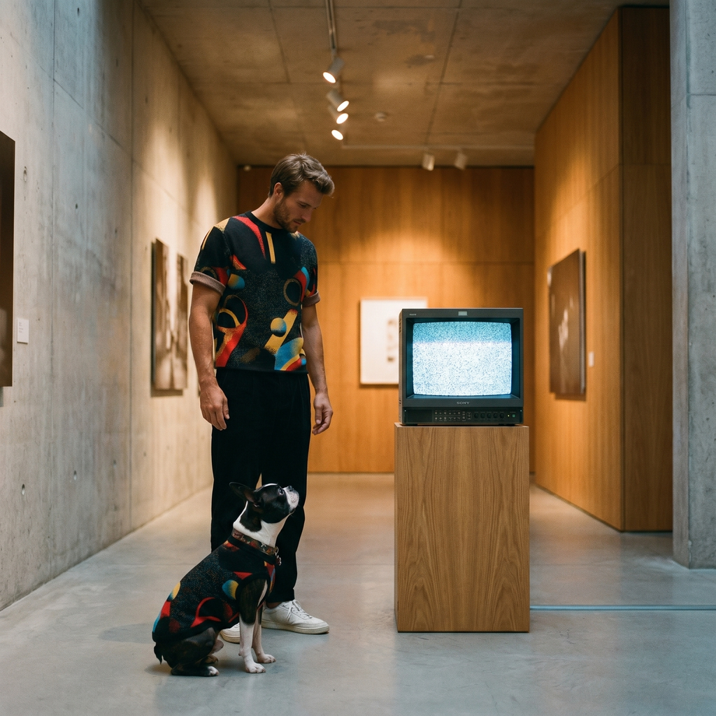 Minoan Abstract Retro-Futurist Jacquard Pet Sweater — Ancient Future Geometric Knitted Pet Sweater