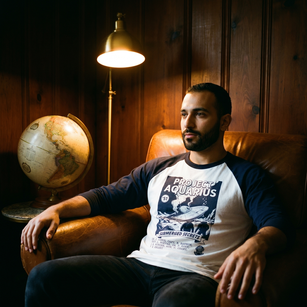 Project Aquarius Submarine Print Raglan Shirt | Nautical Sci-fi Design