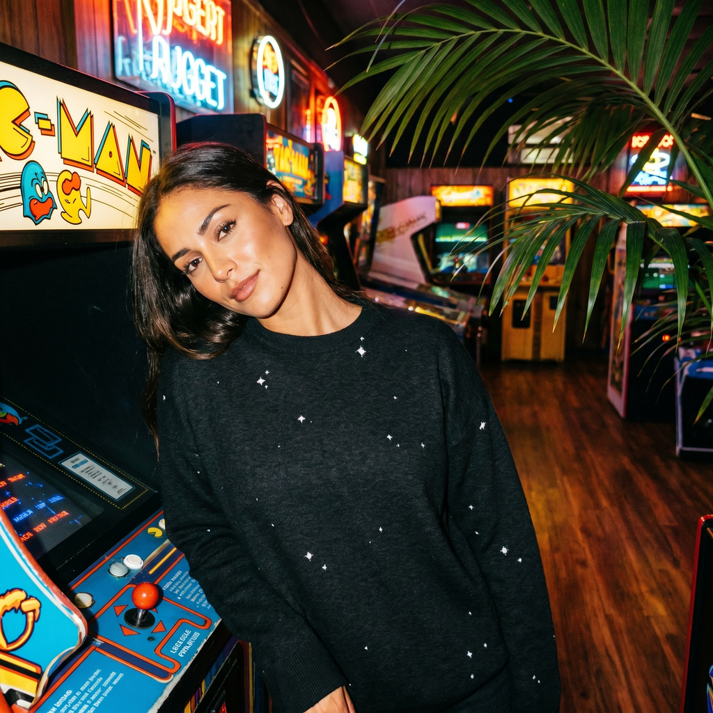 Starry Night Sky Jacquard Knit Sweater | Retro Space Aesthetic Celestial Pullover | Relaxed Fit Unisex Streetwear