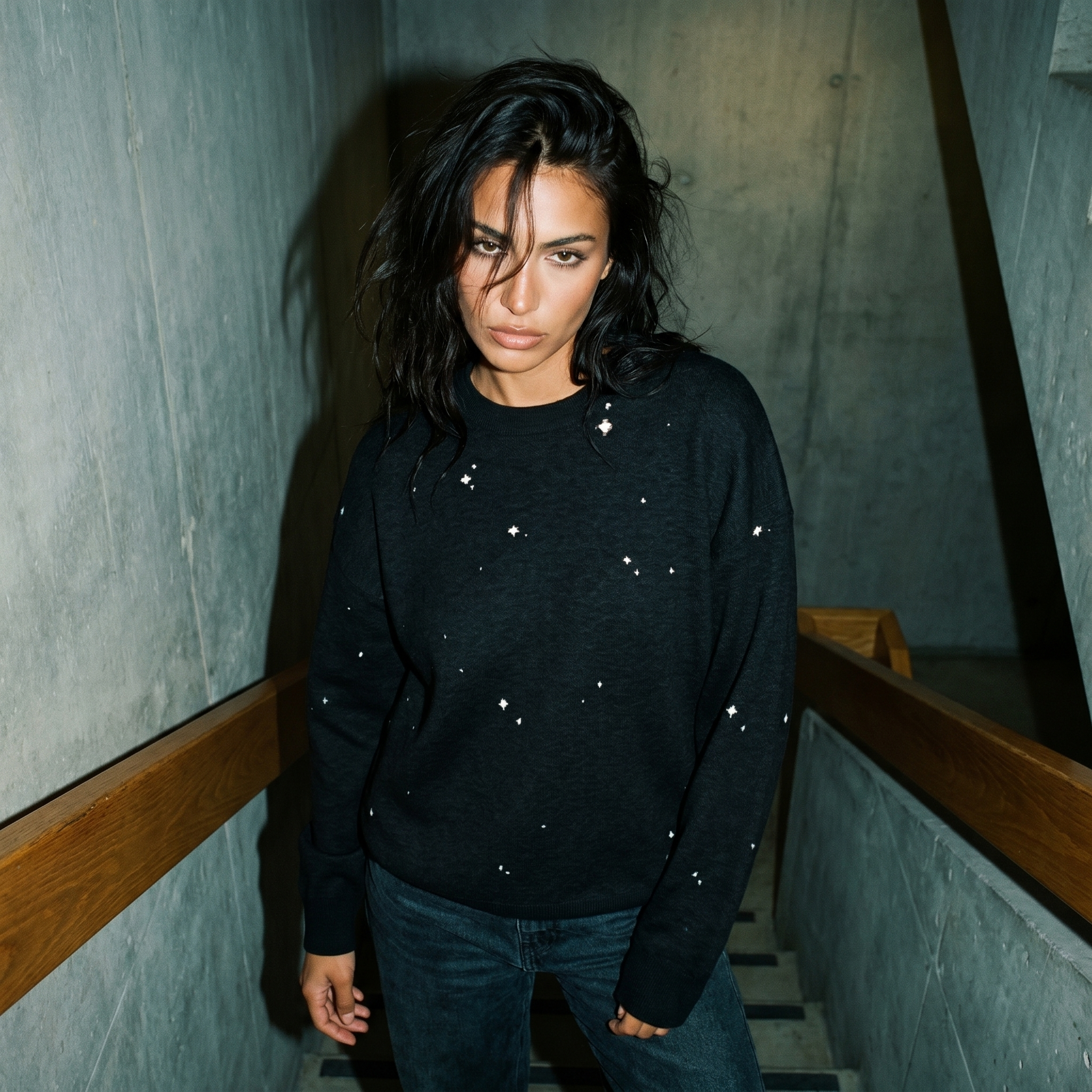 Starry Night Sky Jacquard Knit Sweater | Retro Space Aesthetic Celestial Pullover | Relaxed Fit Unisex Streetwear