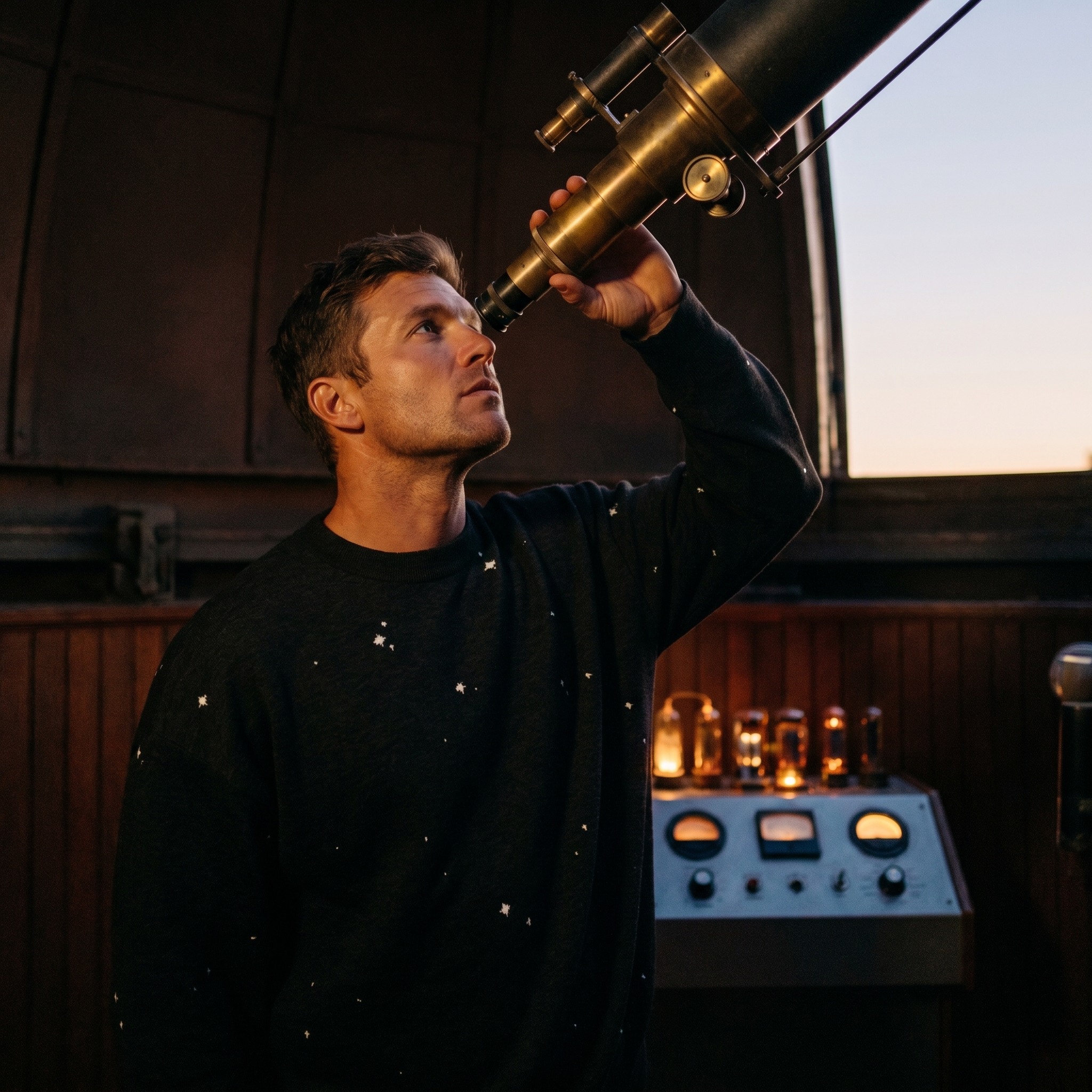 Starry Night Sky Jacquard Knit Sweater | Retro Space Aesthetic Celestial Pullover | Relaxed Fit Unisex Streetwear