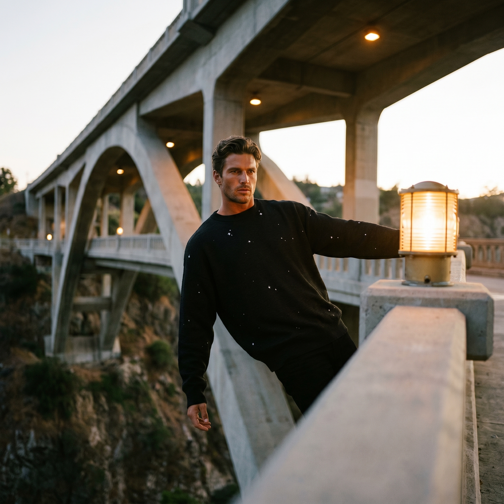 Starry Night Sky Jacquard Knit Sweater | Retro Space Aesthetic Celestial Pullover | Relaxed Fit Unisex Streetwear
