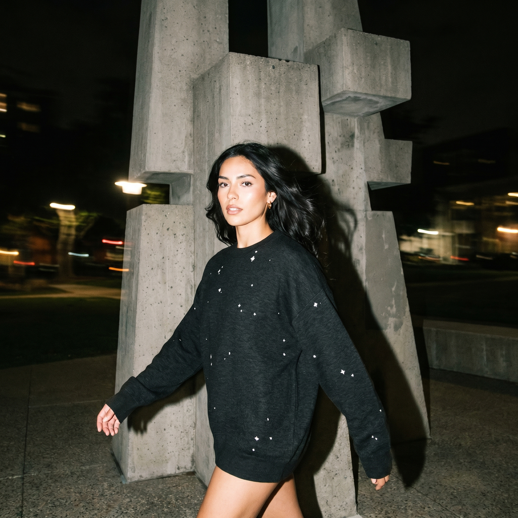 Starry Night Sky Jacquard Knit Sweater | Retro Space Aesthetic Celestial Pullover | Relaxed Fit Unisex Streetwear
