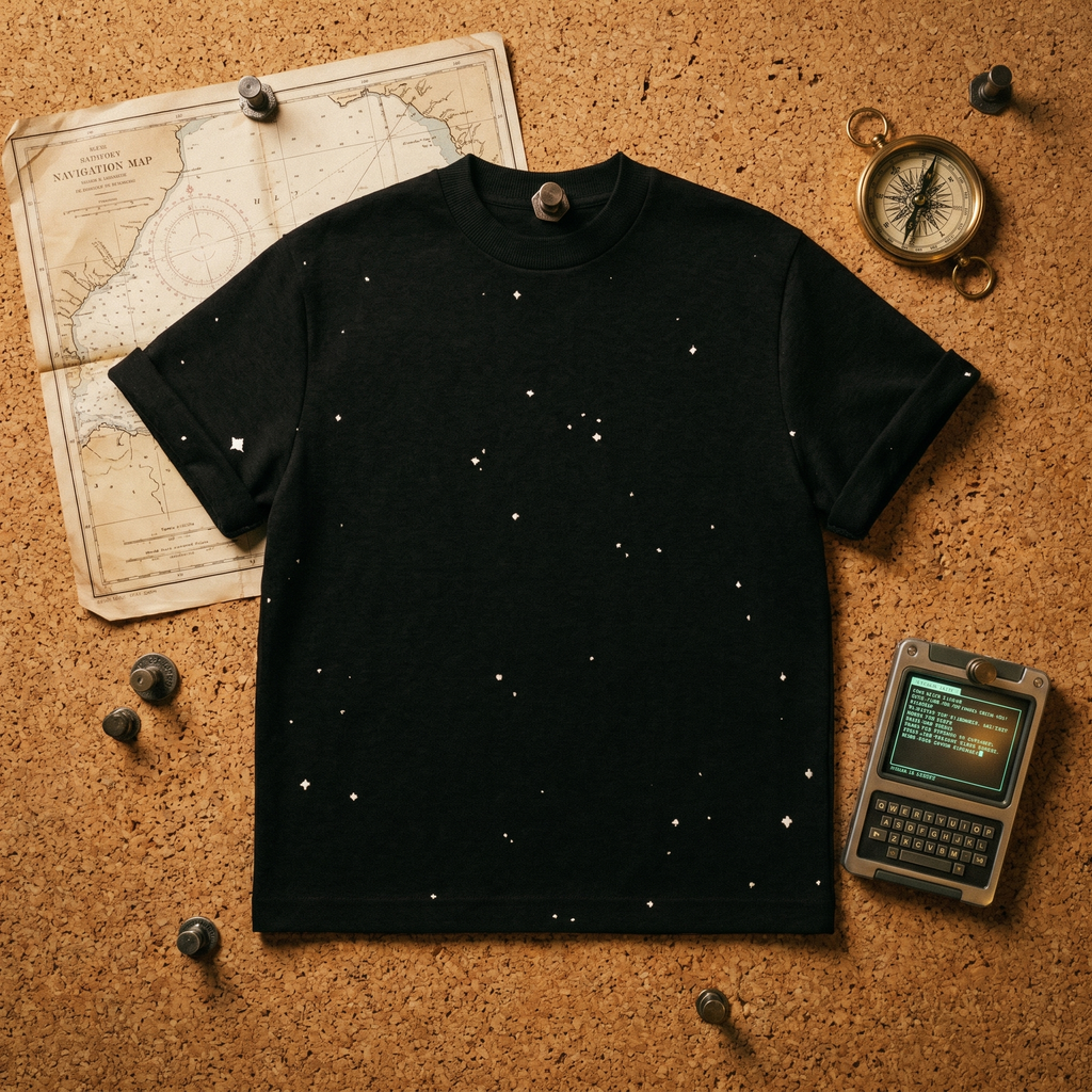Starry Night Sky Jacquard Knit T-shirt | Retro Space Aesthetic Celestial Tee | Classic Fit Unisex Streetwear