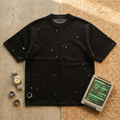 Starry Night Sky Jacquard Knit T-shirt | Retro Space Aesthetic Celestial Tee | Classic Fit Unisex Streetwear