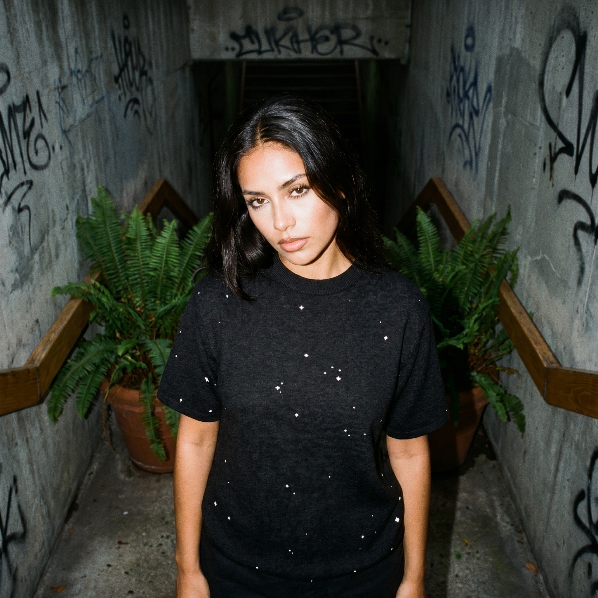 Starry Night Sky Jacquard Knit T-shirt | Retro Space Aesthetic Celestial Tee | Classic Fit Unisex Streetwear