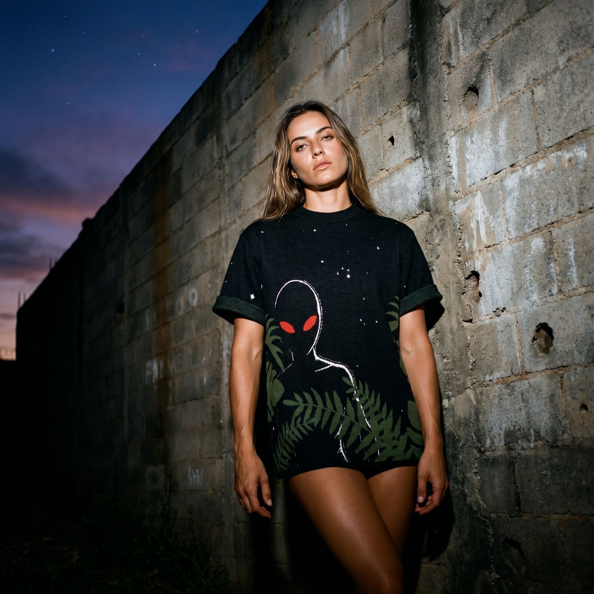 Varginha Alien Jacquard Knit T-Shirt | Retro Sci-Fi Heavyweight Knitted Streetwear | 1996 Brazil UFO Mystery