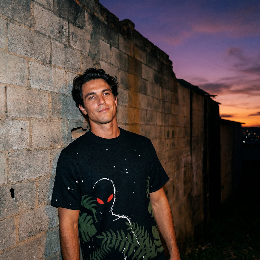 Varginha Alien Jacquard Knit T-Shirt | Retro Sci-Fi Heavyweight Knitted Streetwear | 1996 Brazil UFO Mystery