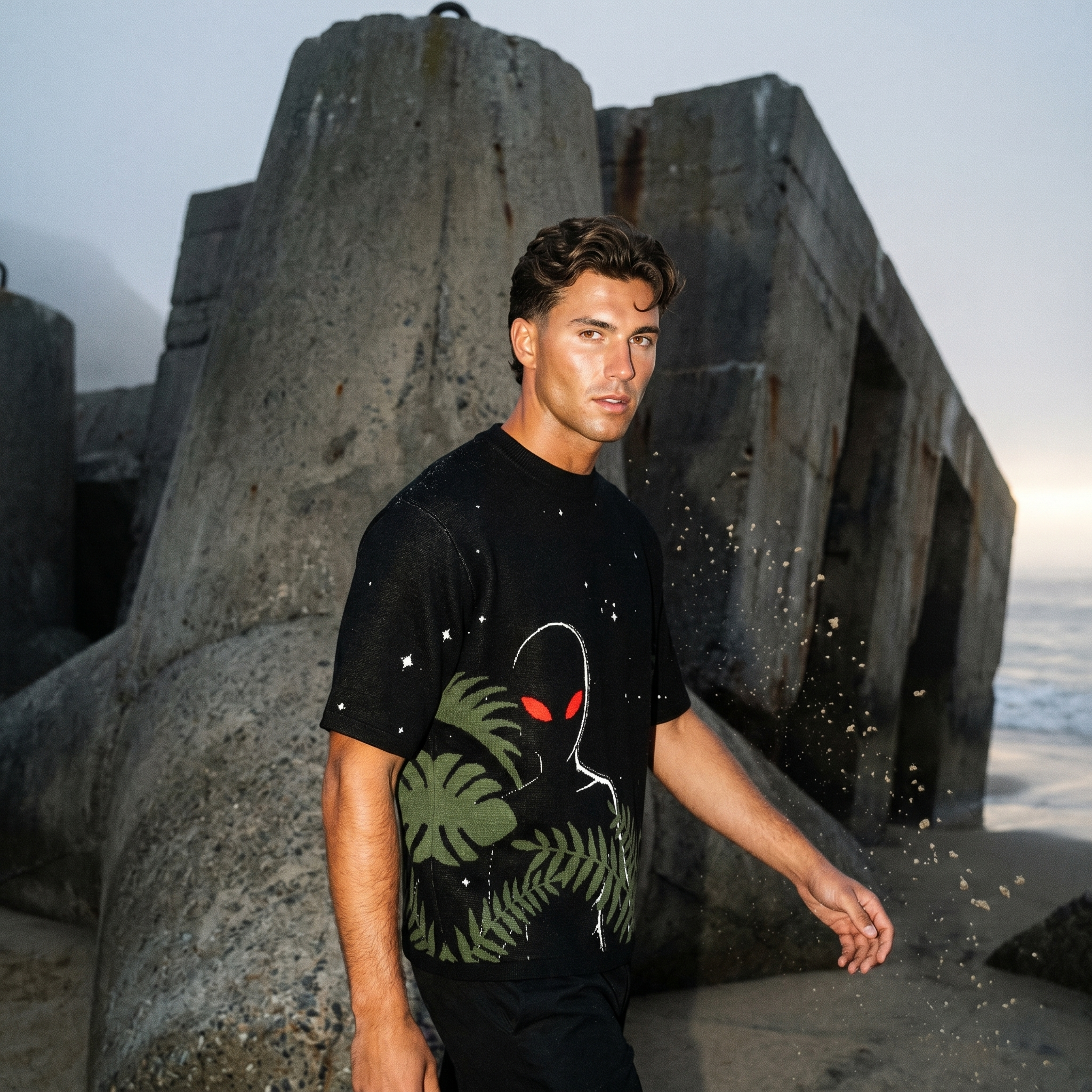 Varginha Alien Jacquard Knit T-Shirt | Retro Sci-Fi Heavyweight Knitted Streetwear | 1996 Brazil UFO Mystery