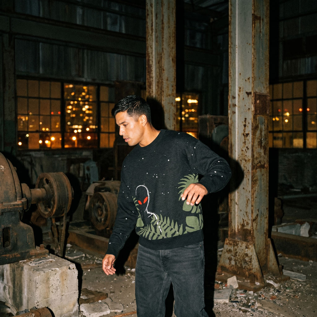 Varginha Alien Relaxed Fit Jacquard Knit Sweater | Retro Sci-Fi Heavyweight Knitted Streetwear | 1996 Brazil UFO Mystery