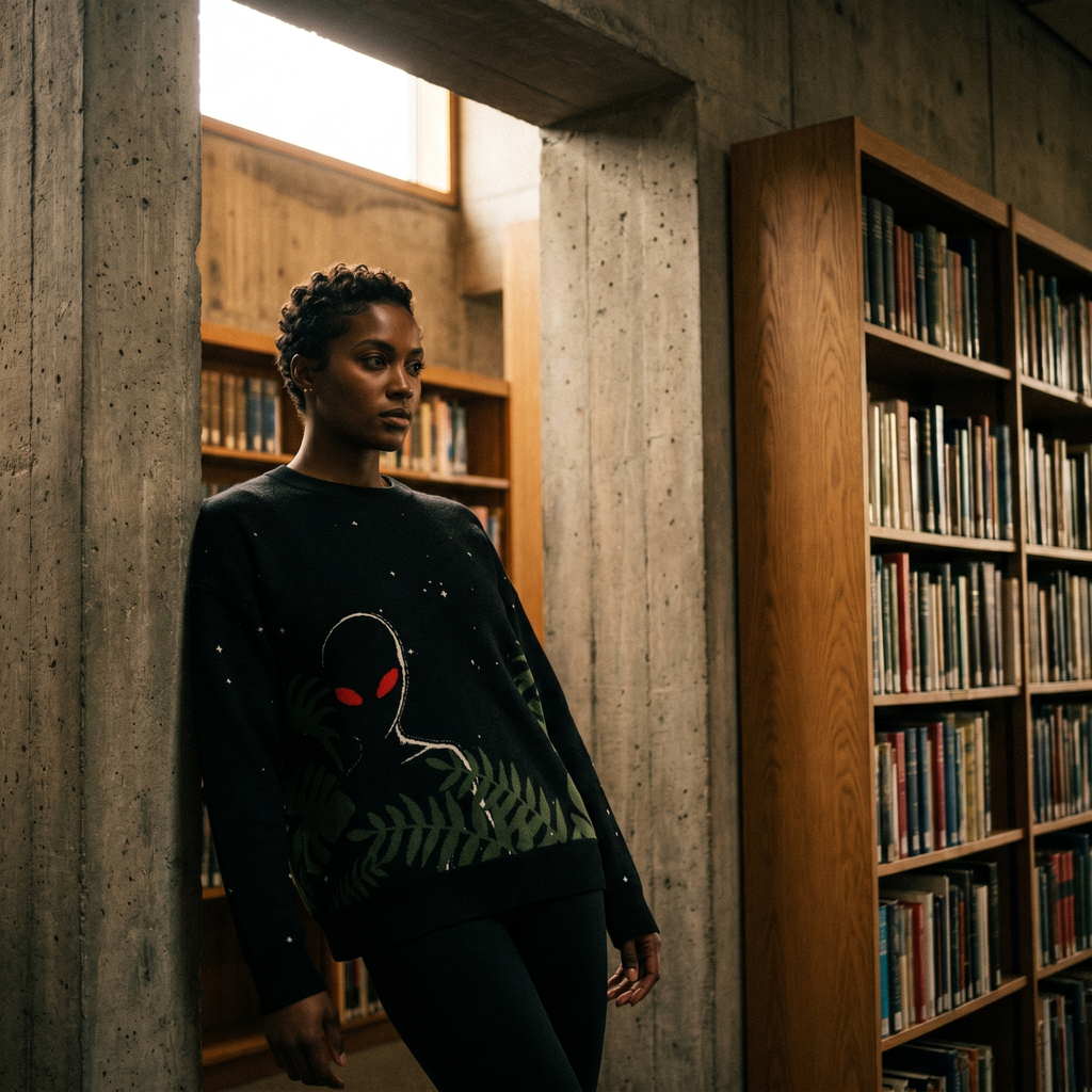Varginha Alien Relaxed Fit Jacquard Knit Sweater | Retro Sci-Fi Heavyweight Knitted Streetwear | 1996 Brazil UFO Mystery