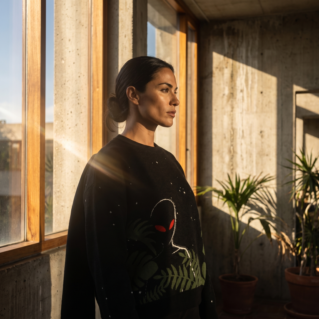 Varginha Alien Relaxed Fit Jacquard Knit Sweater | Retro Sci-Fi Heavyweight Knitted Streetwear | 1996 Brazil UFO Mystery
