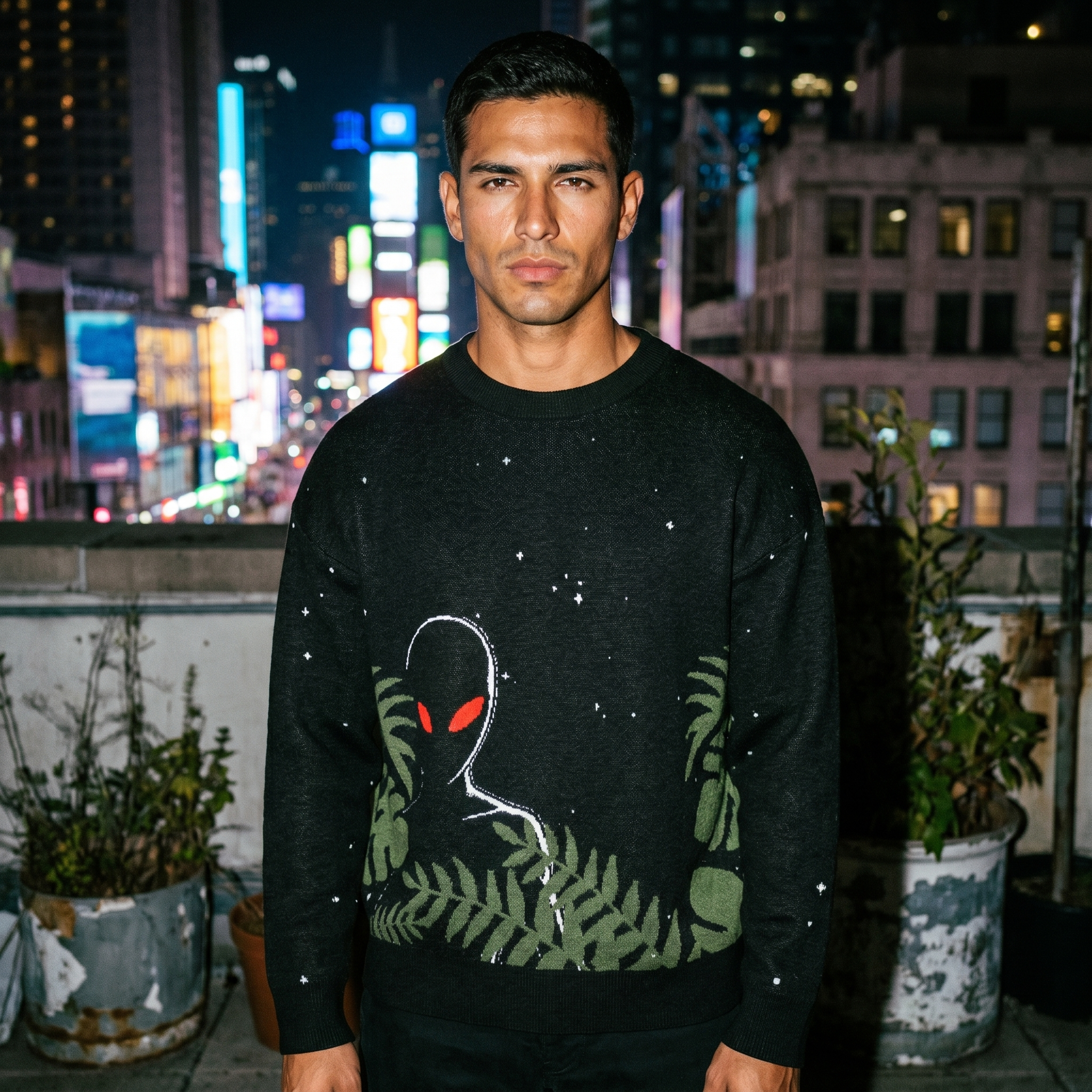 Varginha Alien Relaxed Fit Jacquard Knit Sweater | Retro Sci-Fi Heavyweight Knitted Streetwear | 1996 Brazil UFO Mystery