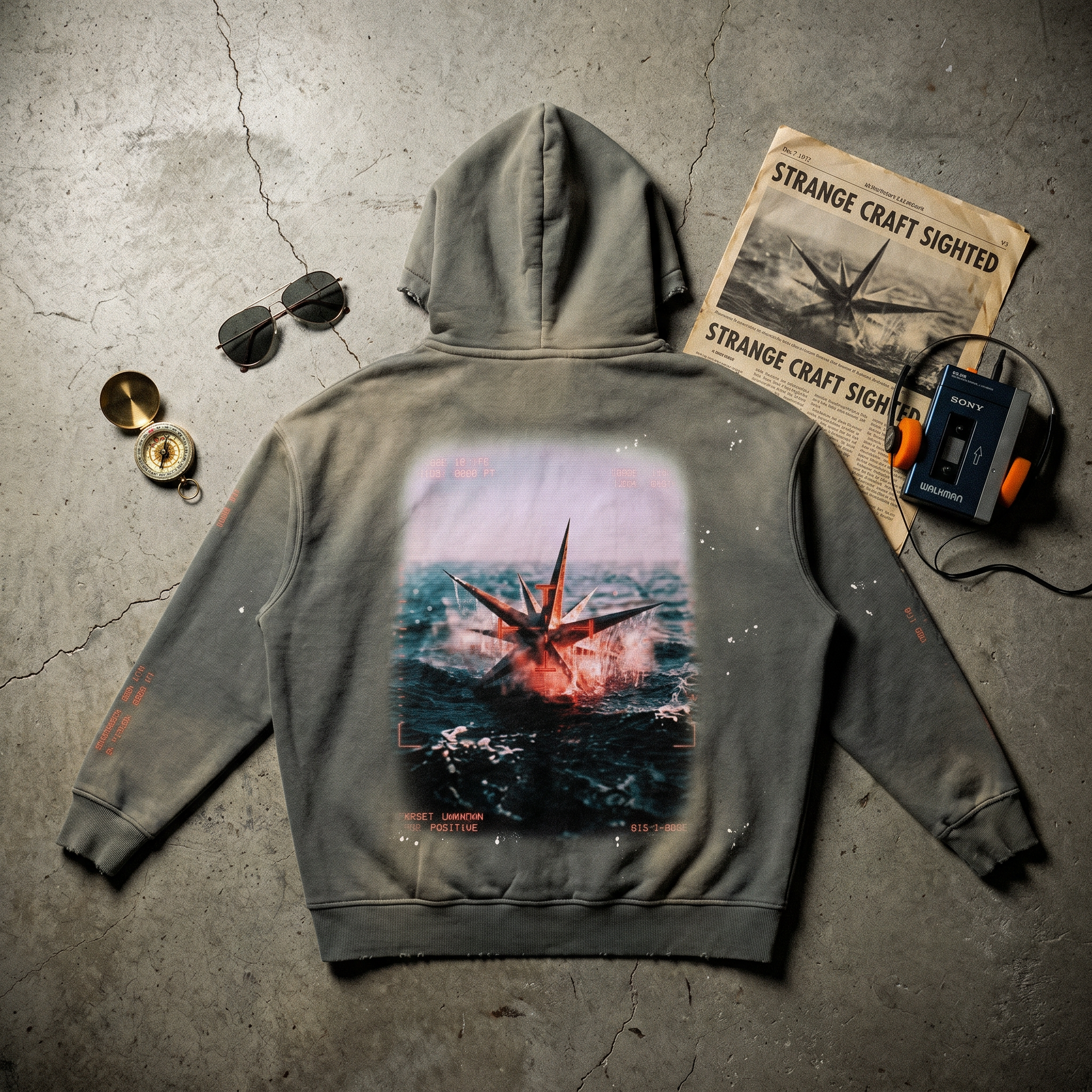 Spiky UFO - Vintage Washed Frayed Fleece Disclosure Hoodie