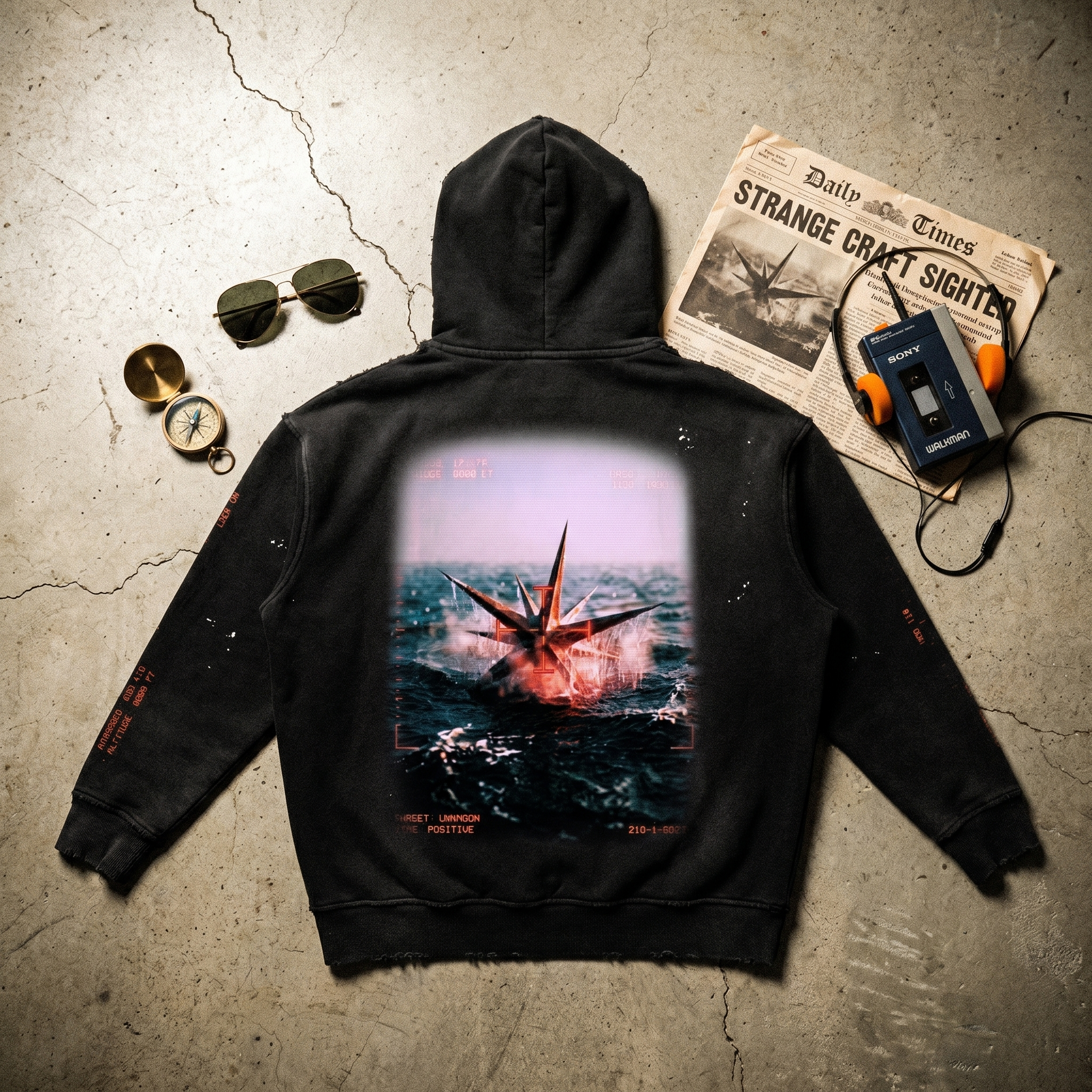 Spiky UFO - Vintage Washed Frayed Fleece Disclosure Hoodie