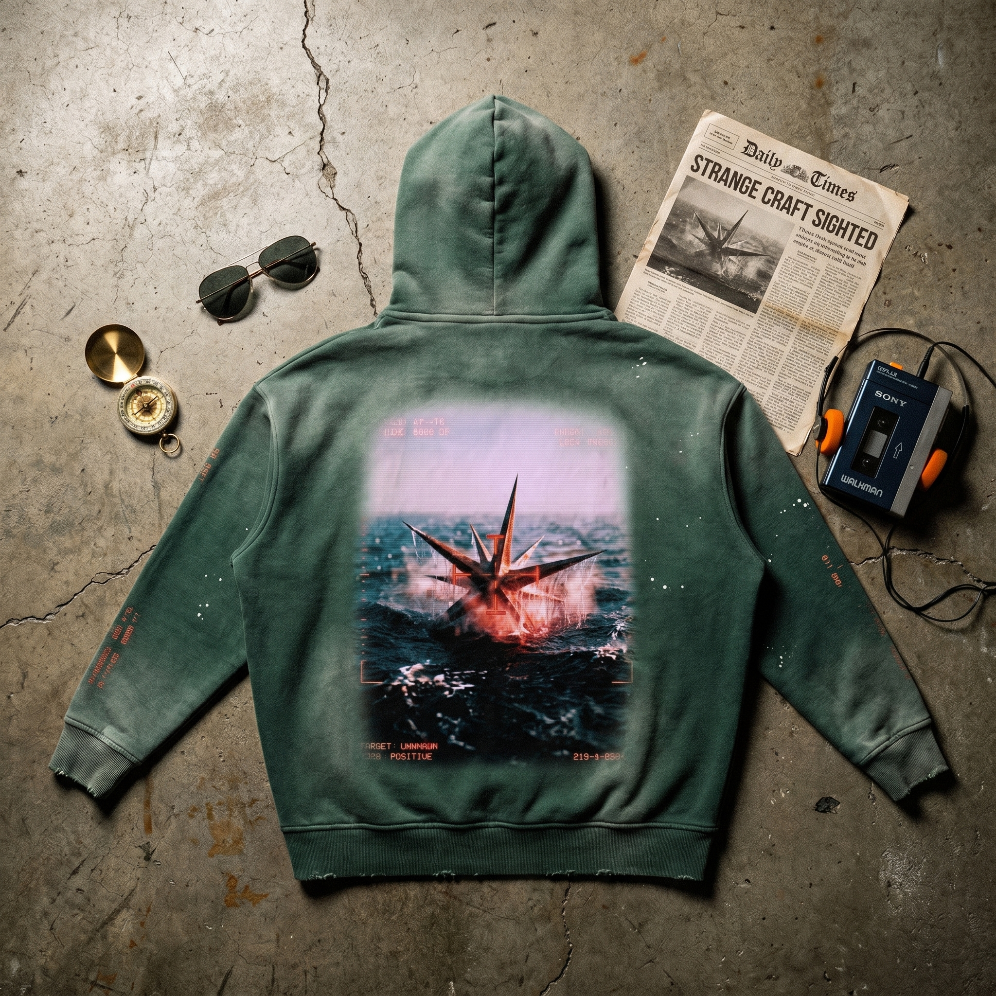 Spiky UFO - Vintage Washed Frayed Fleece Disclosure Hoodie