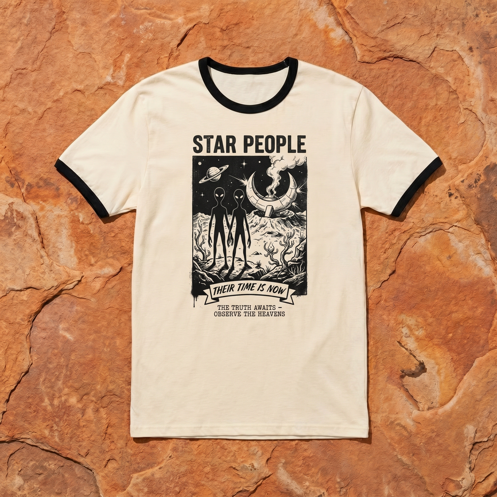 Star People Retro Sci-Fi Ringer T-Shirt - Ancient Celestial Ancestors Vintage Unisex Tee