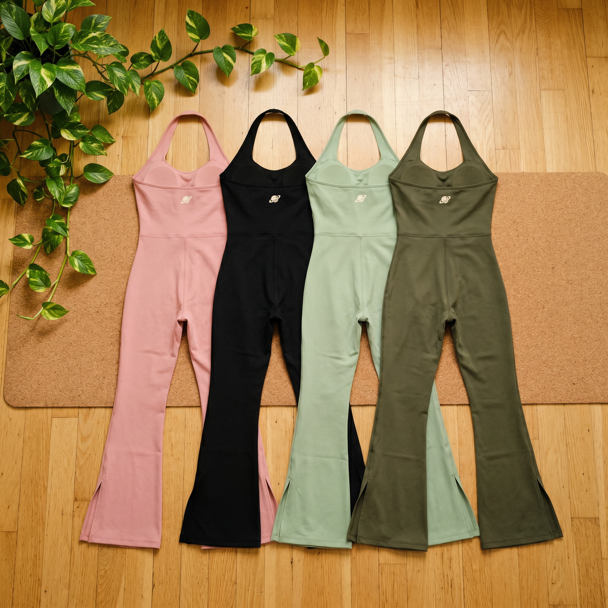 Orbital Archive Halter Flared Jumpsuit - Wide Leg Yoga Jumpsuit, Backless Athleisure One Piece, Flare Leg Bodysuit, Women's Workout Romper
